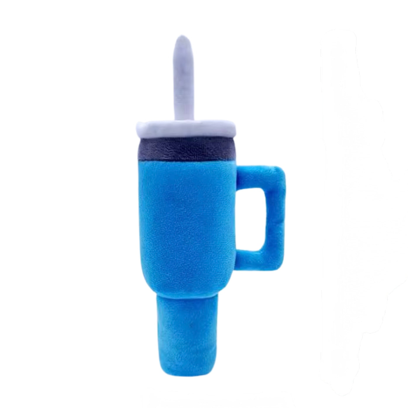 Blue plush mug with a spoon on a white pawlipop dog toy