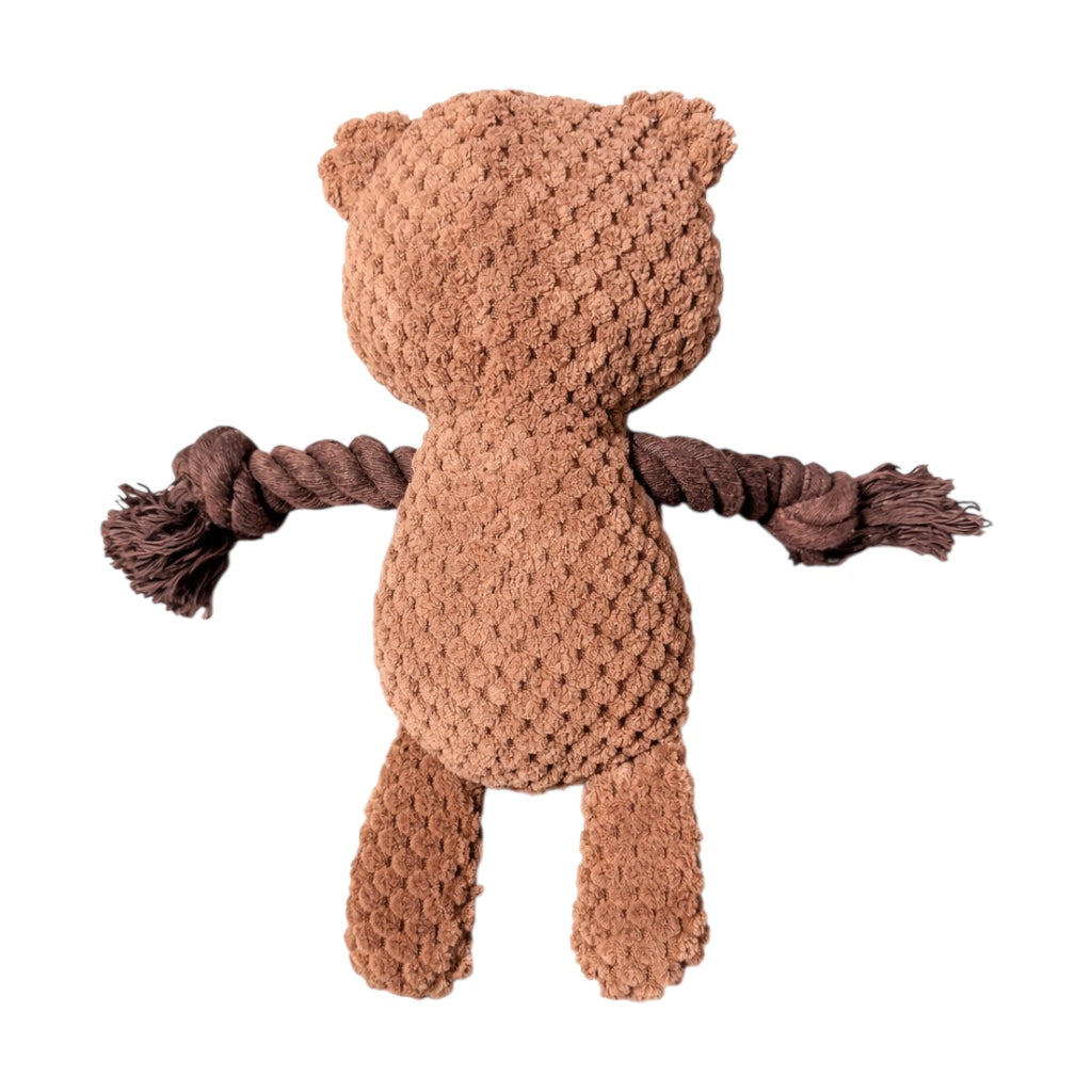 Plush Bear Dog Toy with Rope | Soft Squeaky & Multi-Texture Toy - Pawlipop