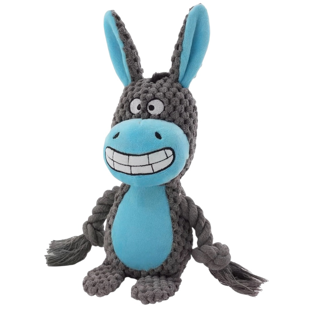 Interactive, chew Pawlipop donkey/mule dog toy plush and rope 