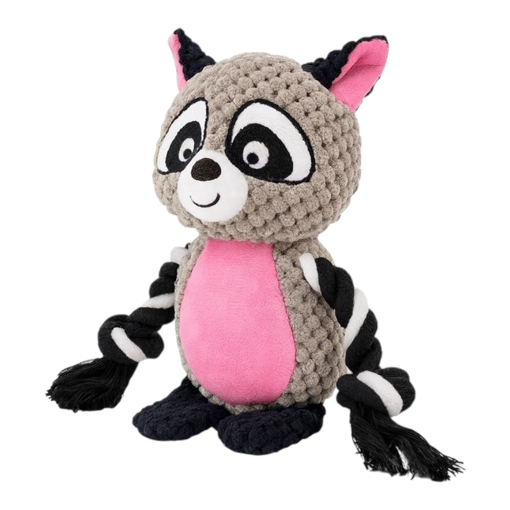 Interactive, chew Pawlipop raccoon, dog toy plush and rope 