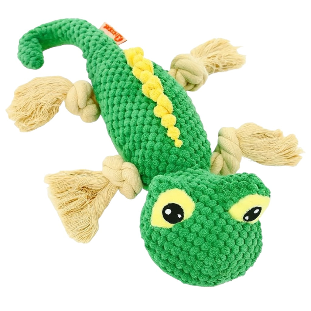 Interactive Green gecko pawlipop plush rope chew dog toy 