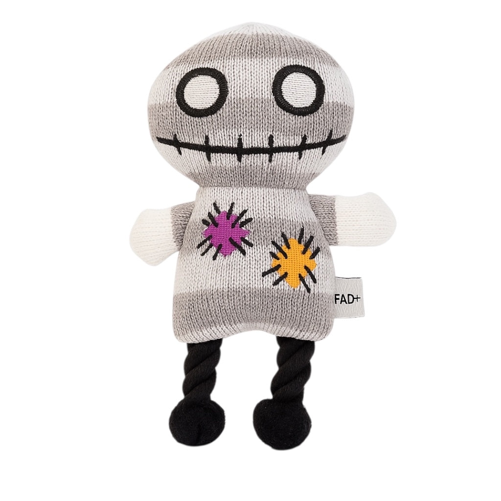 Interactive snog-but Pawlipop dog toy with rope, plushie,and squeaker.