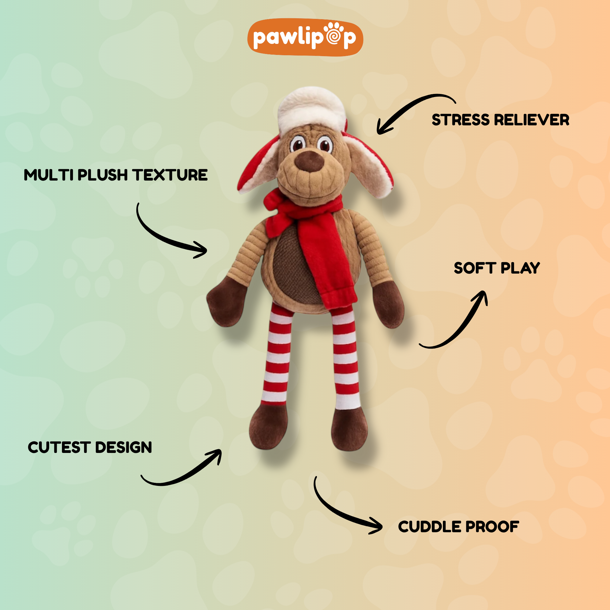 Muffin The Moose Plushie Dog Toy features.