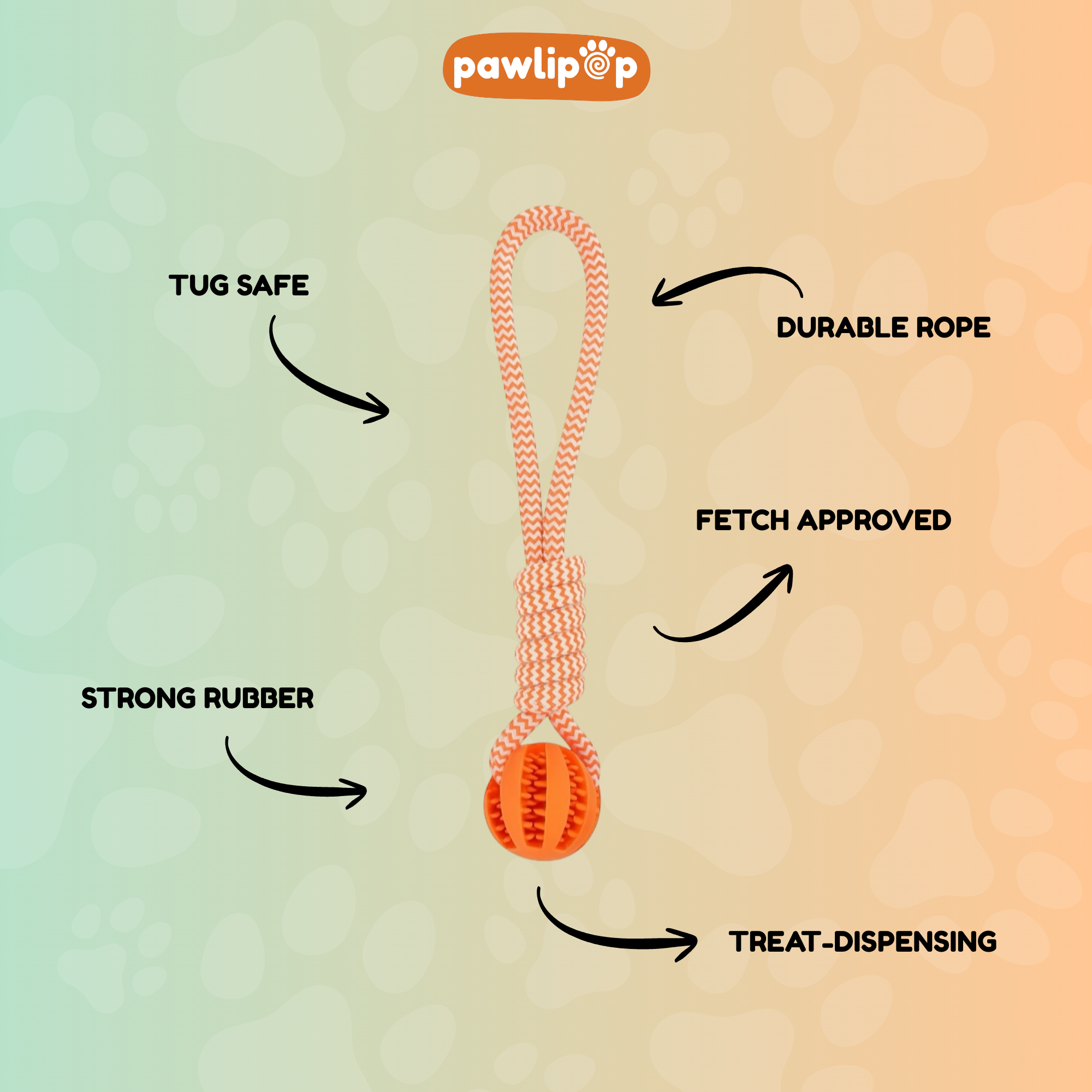 Pawlipo dog toy Orange ball with a rope features