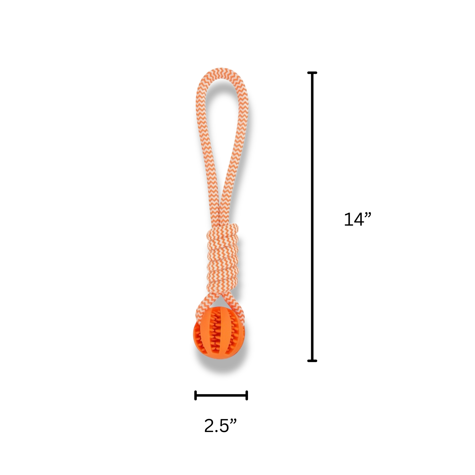 Pawlipo dog toy Orange ball with a rope measurements