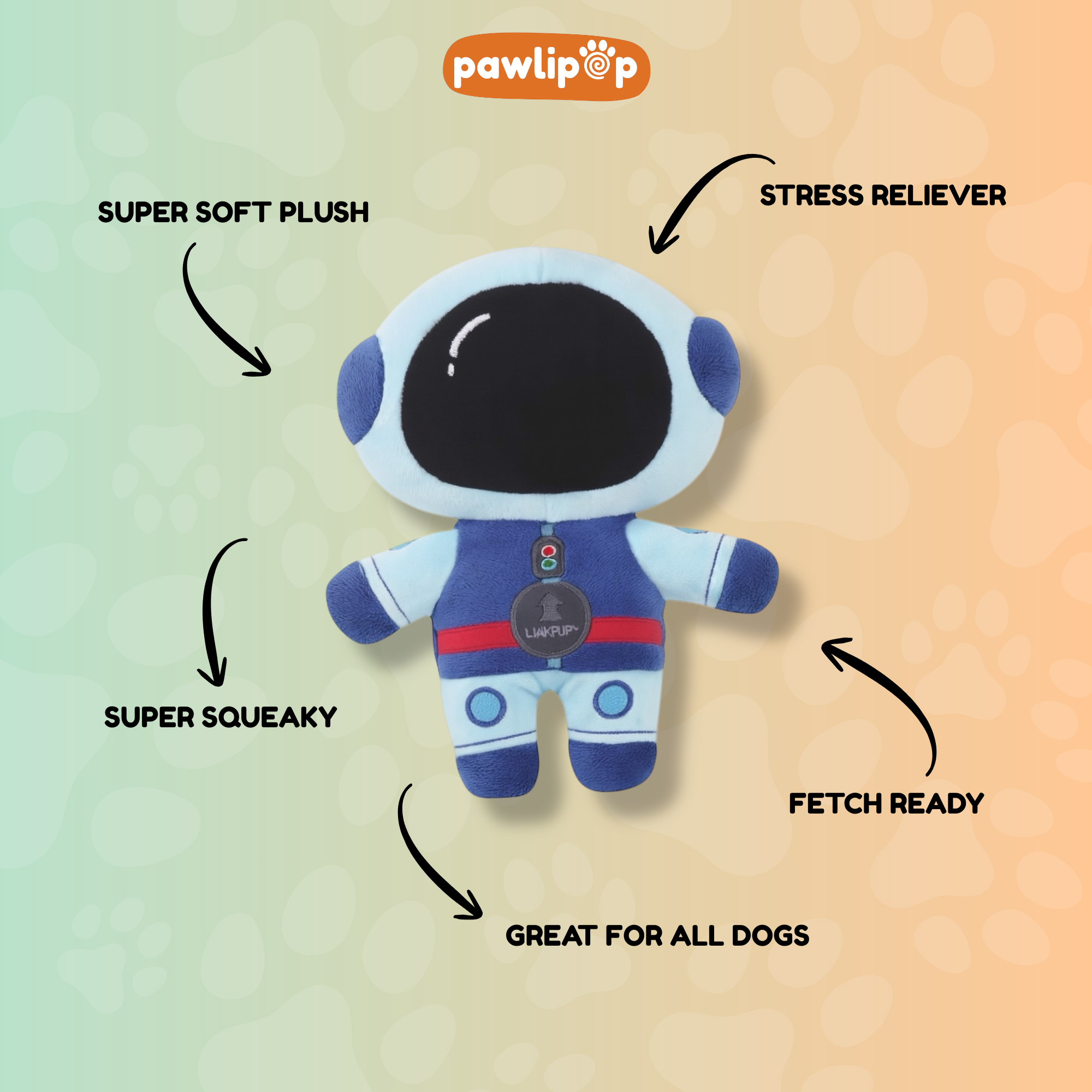 Pawlipop Astronaut Plush, Squeaky Dog Toy features