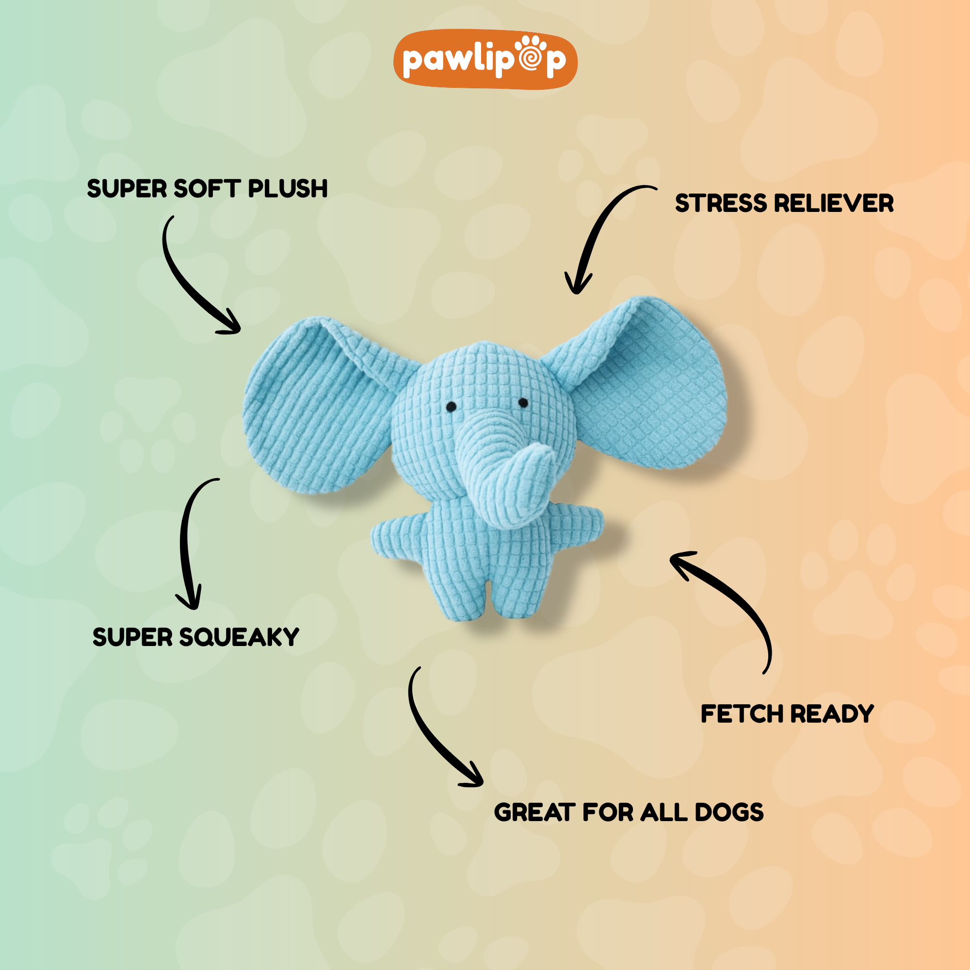 Pawlipop Baby Elephant Plush, Squeaky Dog Toy features
