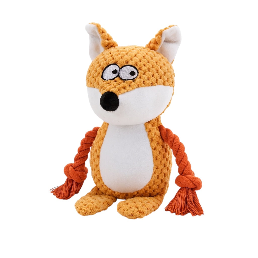 Pawlipop Fox Plush, Squeaky & Rope Dog Toy