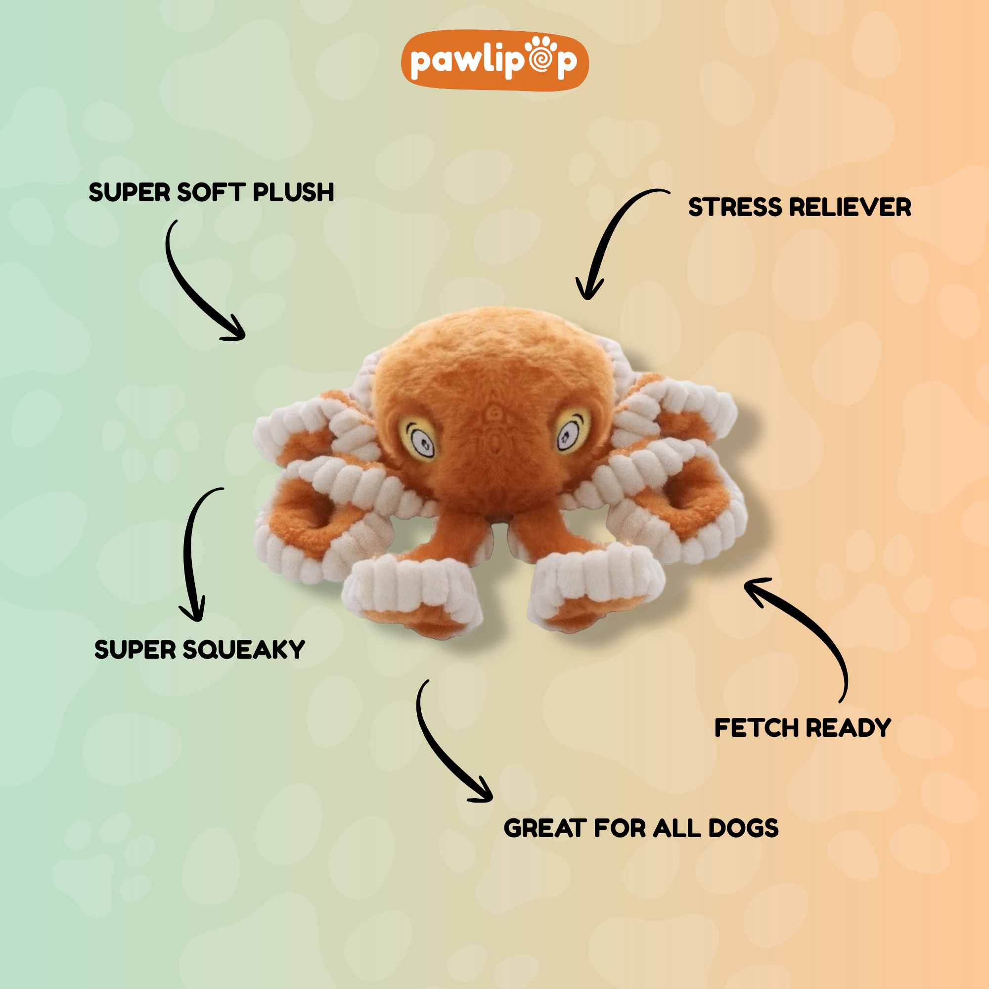Pawlipop King Octopus Plush, Squeaky Dog Toy features