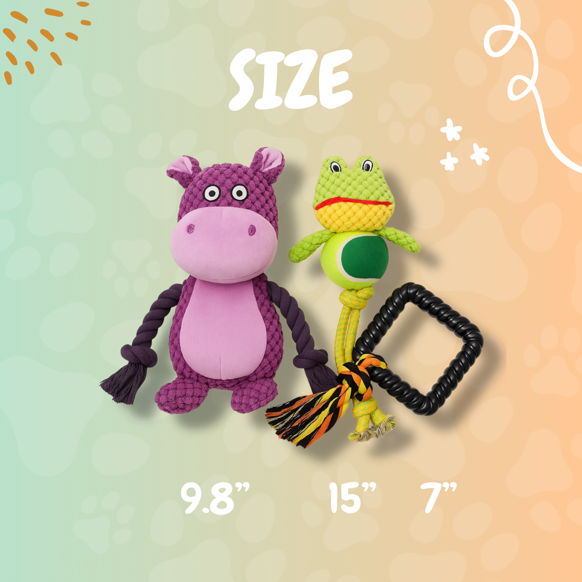 Pawlipop Multi-texture dog toys measurements