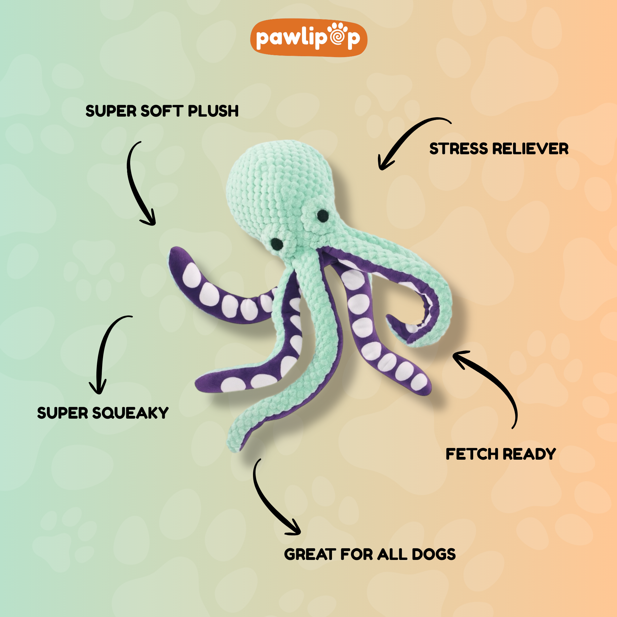 Pawlipop Octopus Plush Dog Toy features