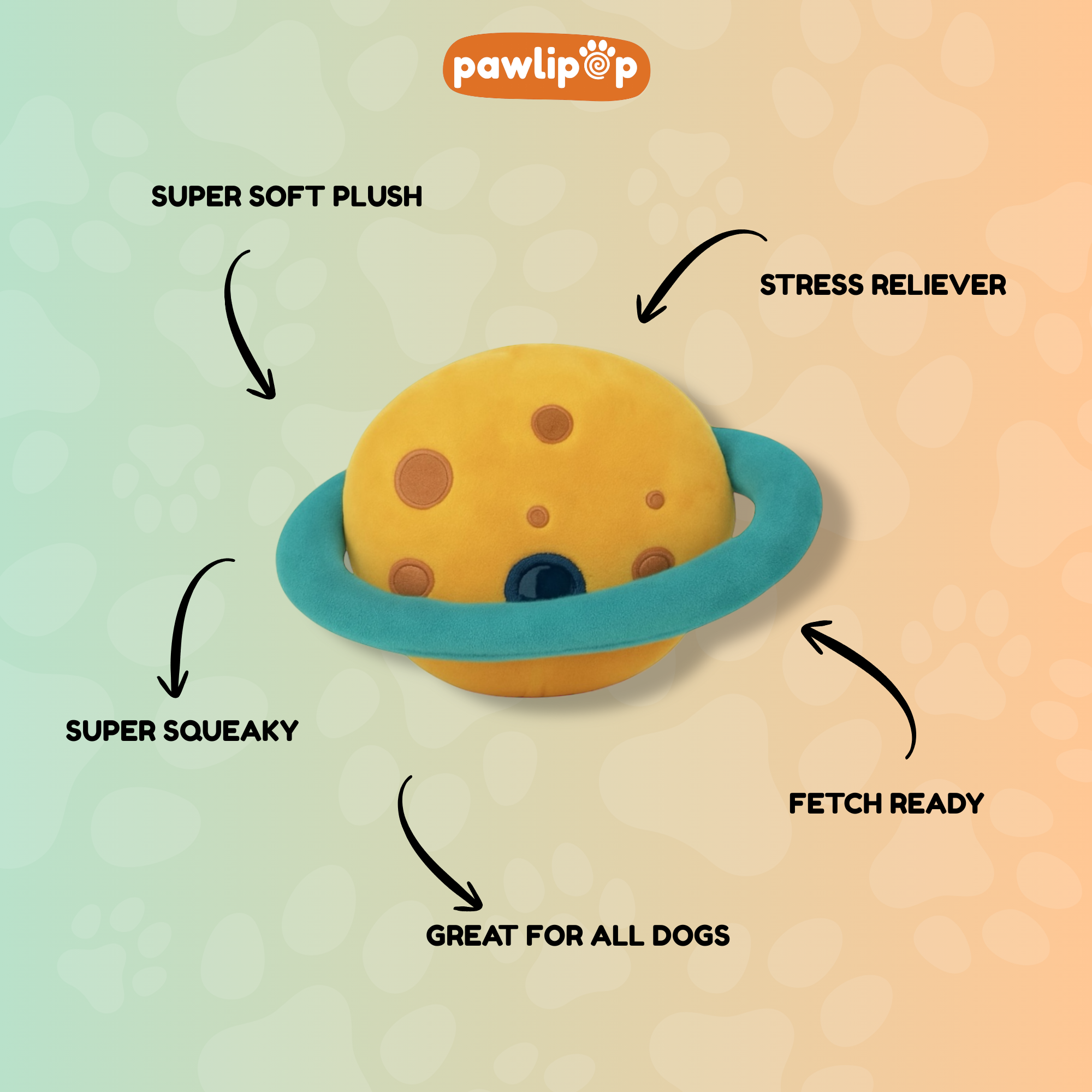 Pawlipop Planet Plush, Squeaky Dog Toy features
