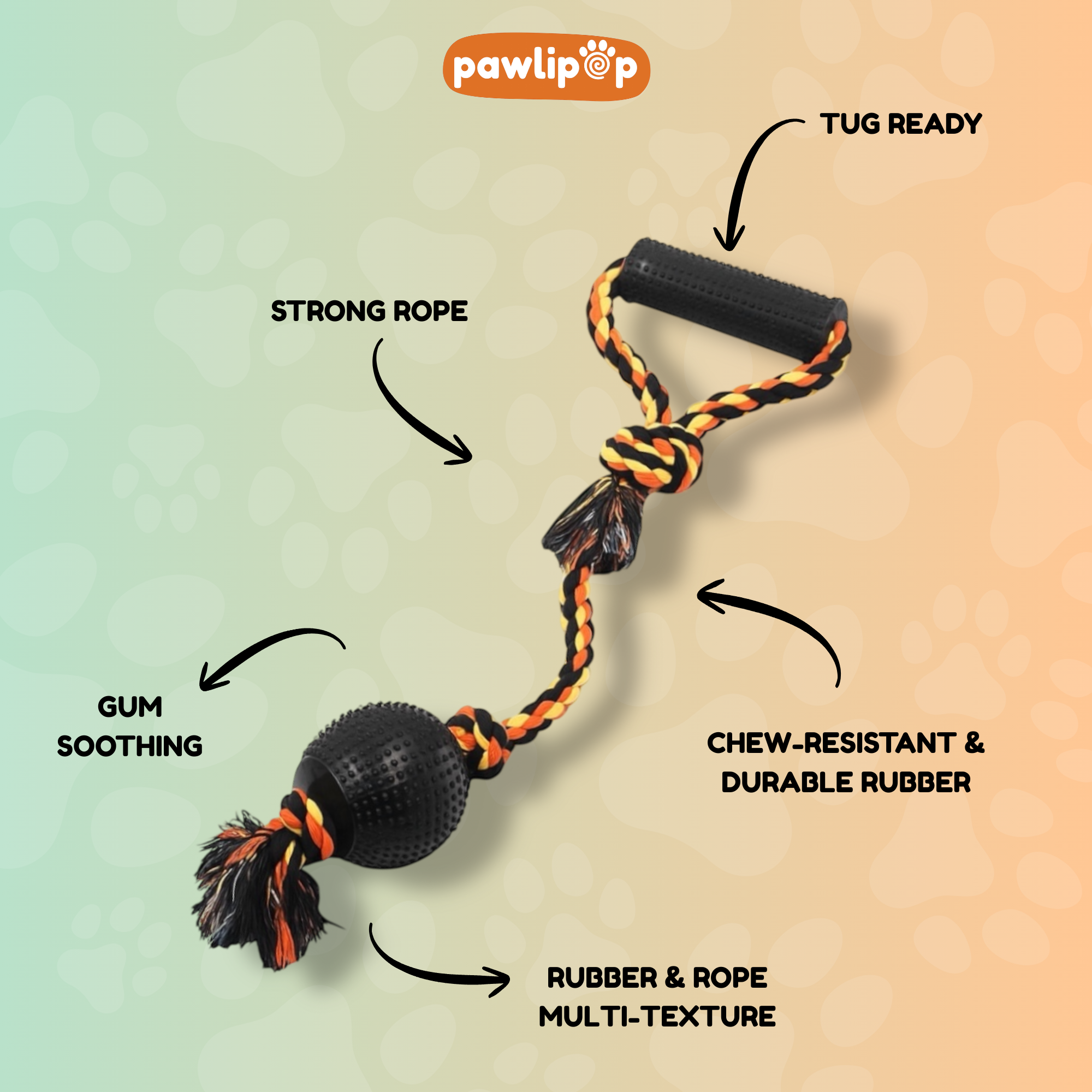 Pawlipop Rope Tug Dog Toy with Handle features