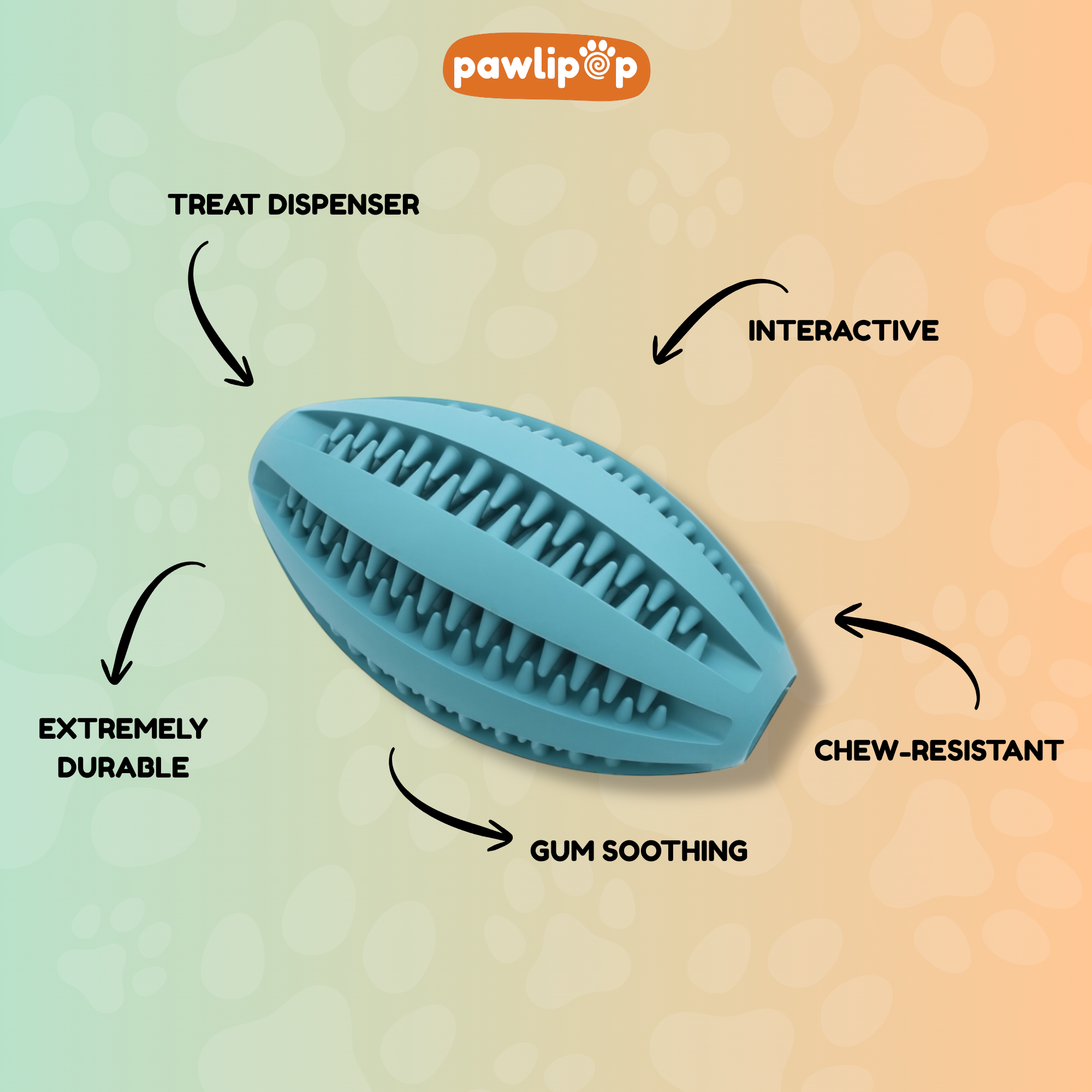 Pawlipop Rubber Football Interactive Chew, treat dispensing dog Toy features