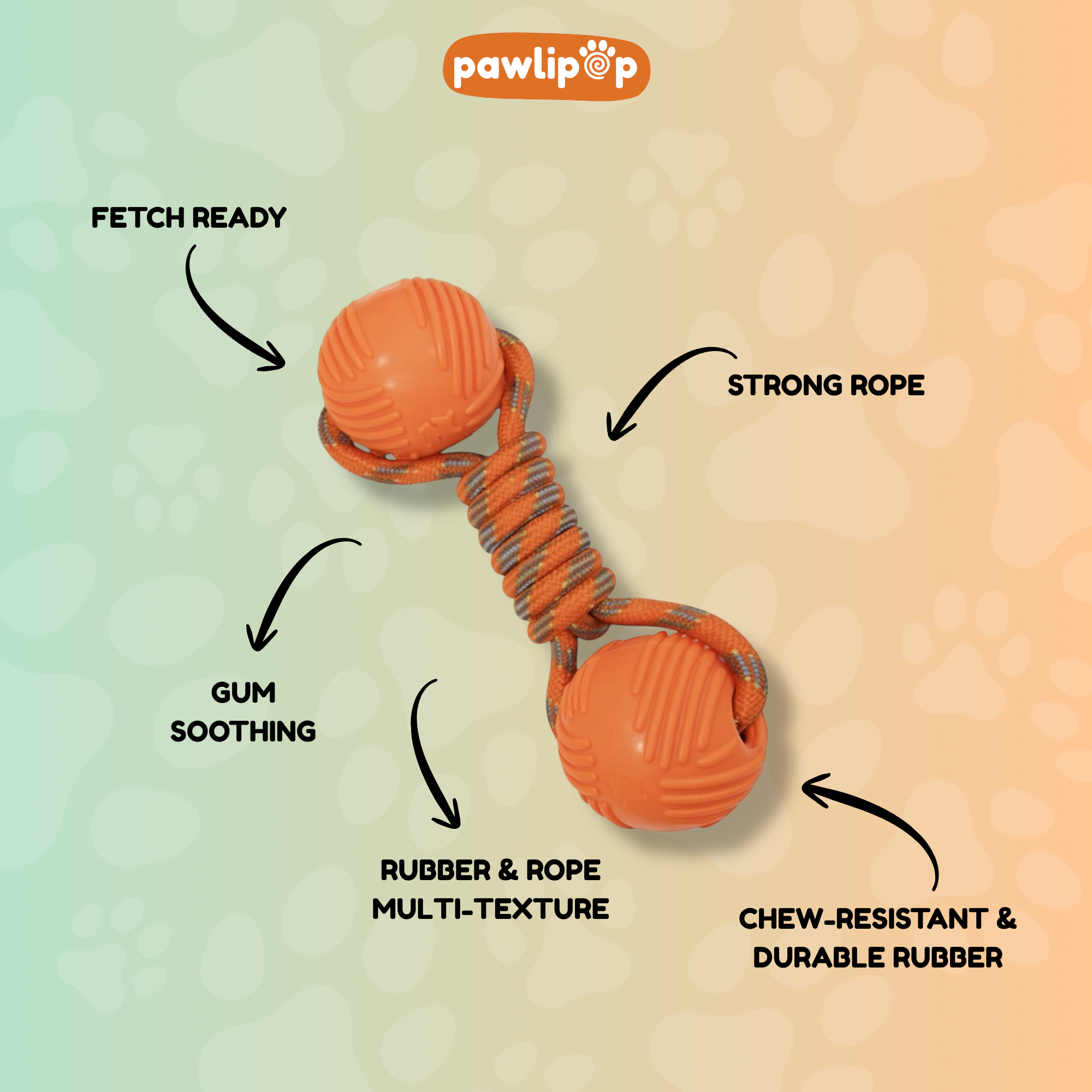 Pawlipop  Rubber ball & Rope Dog Toy features