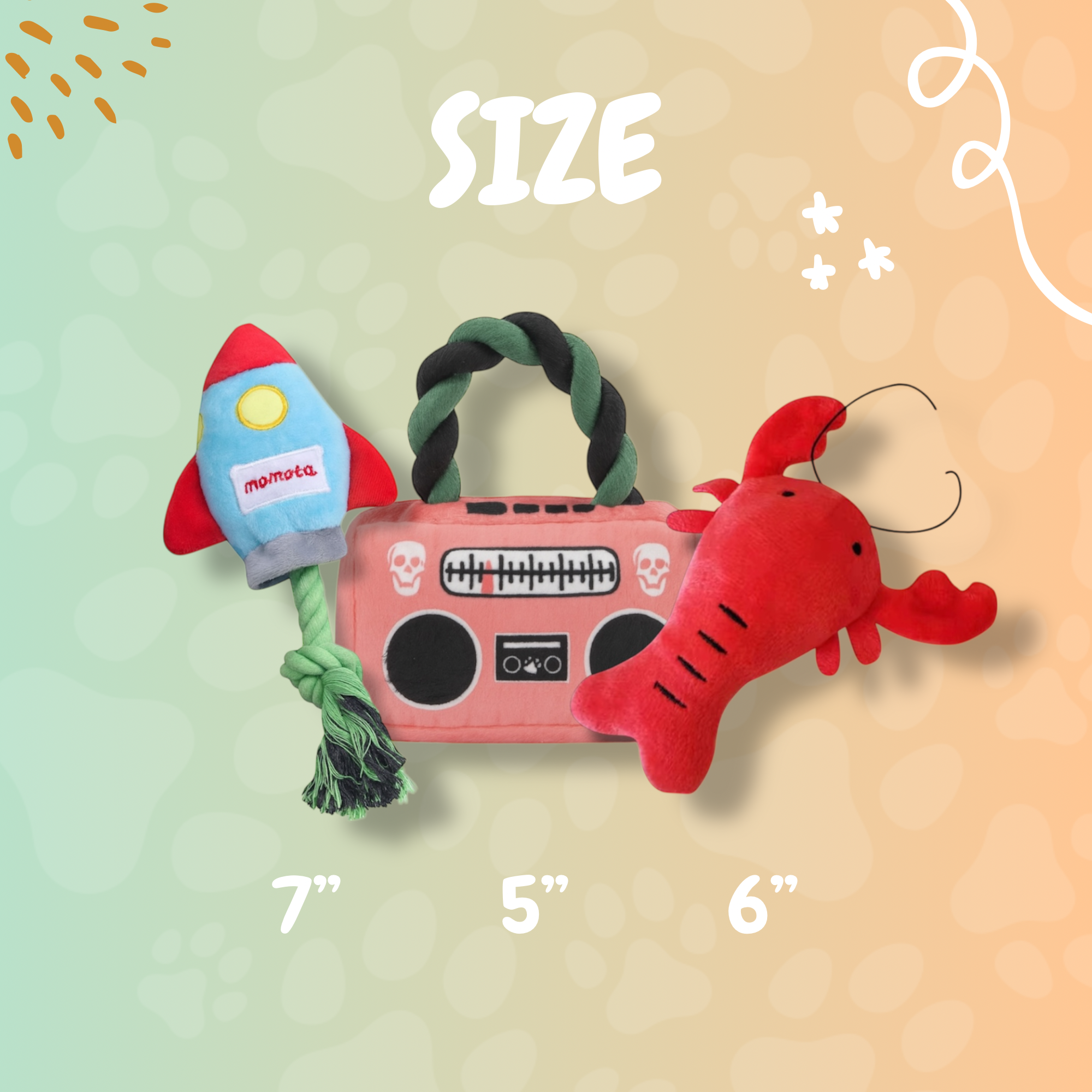 Pawlipop Teacup Bundle dog toys measurements