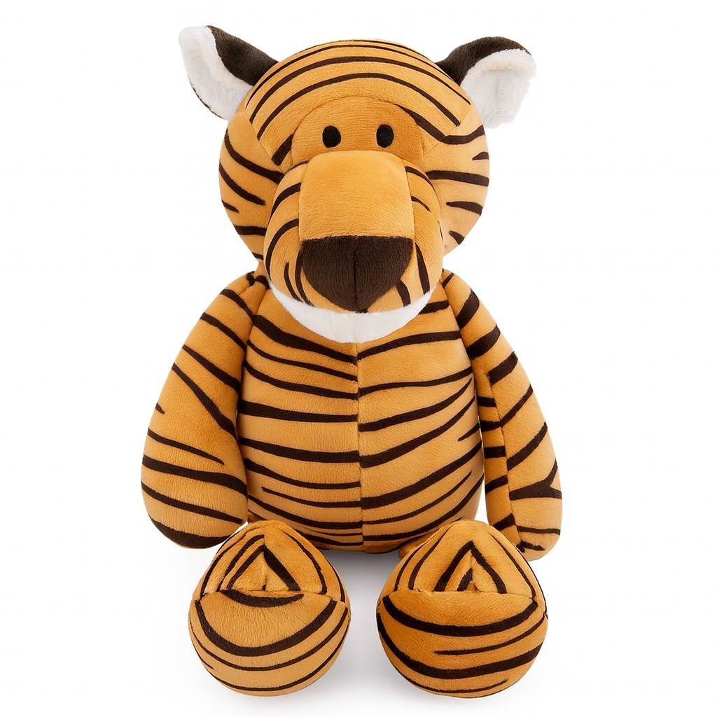 Pawlipop Tiger-shaped dog toy, plush, squeaker, and chew.