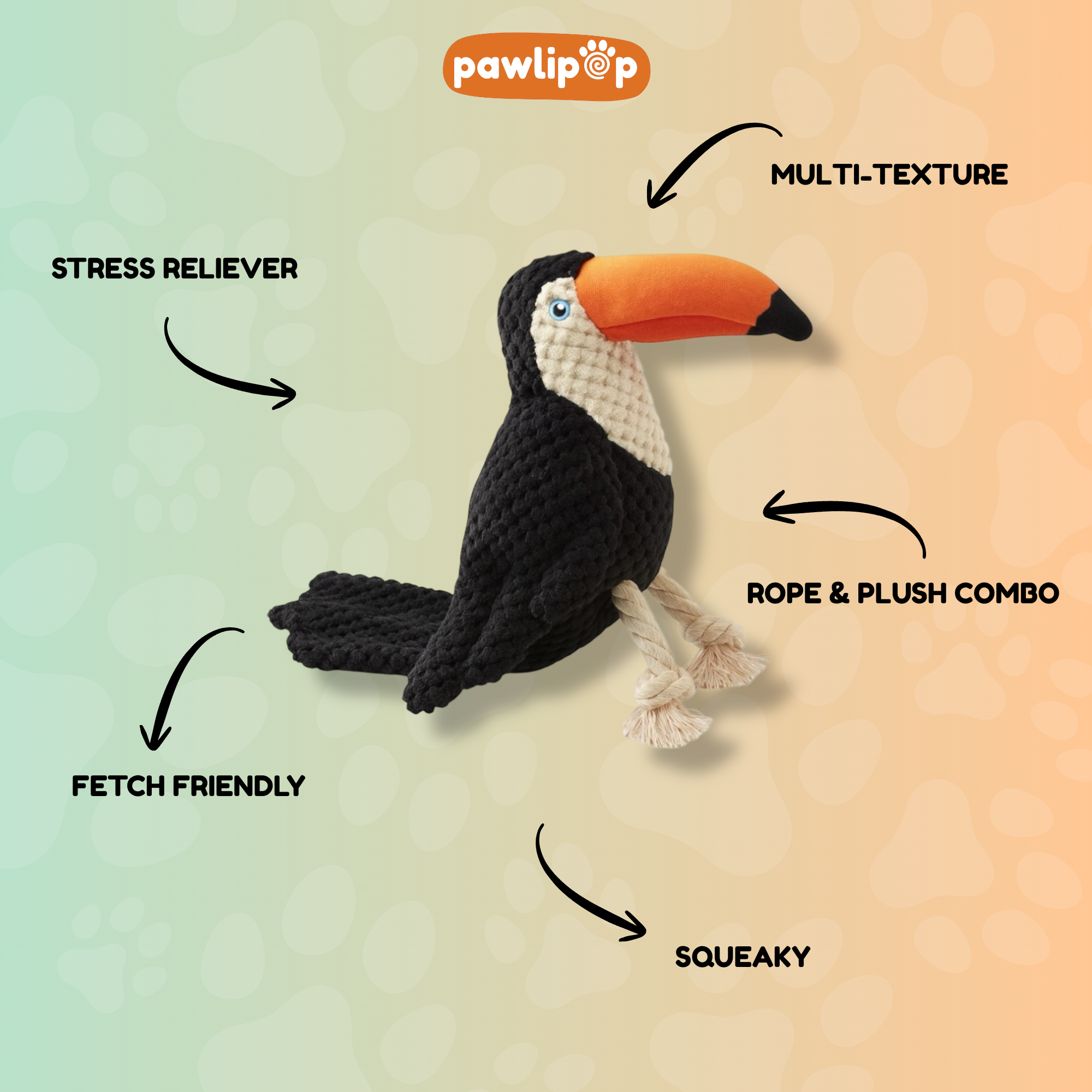 Pawlipop Toucan Plush Dog Toy features