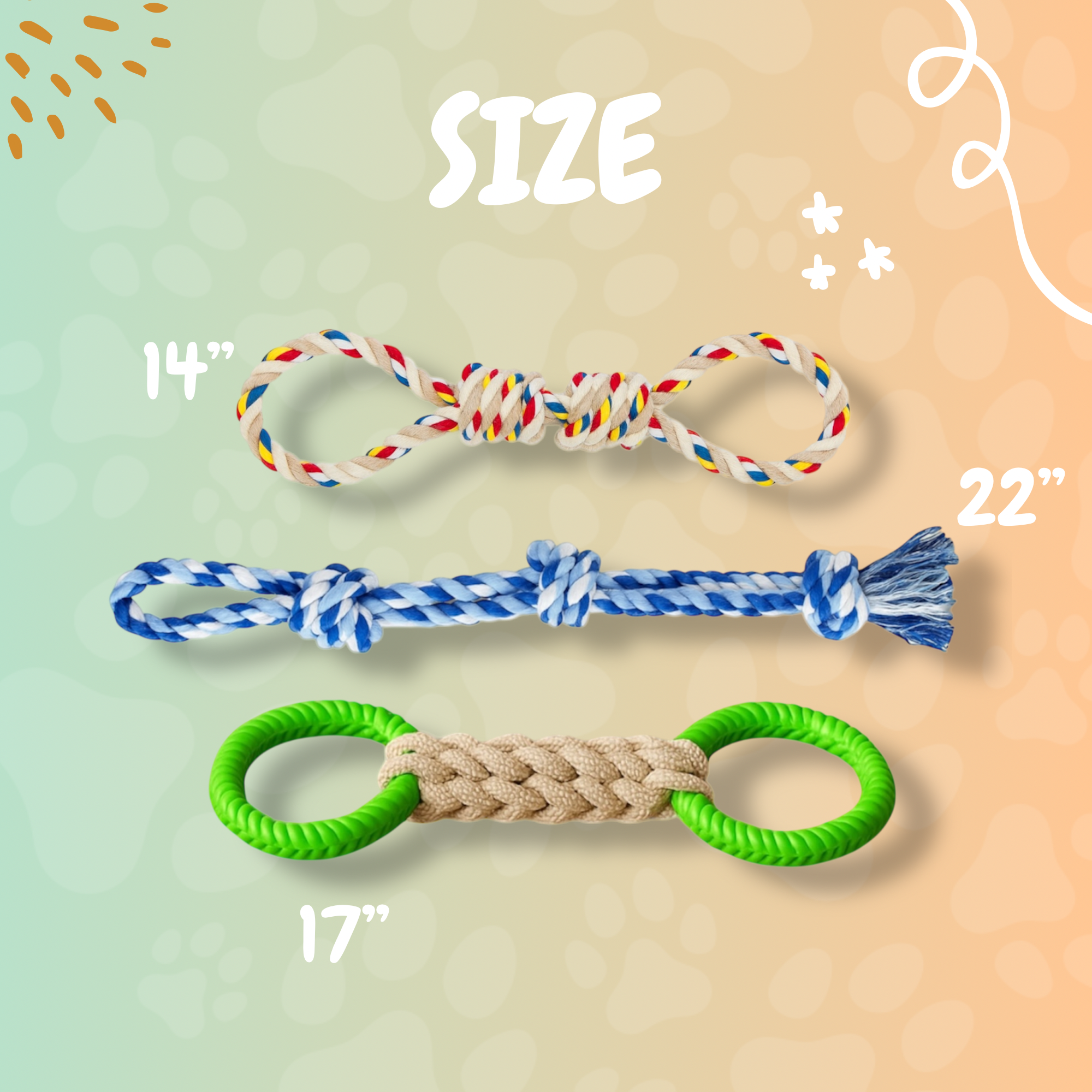 Pawlipop Tough Rope Bundle dog toys measurements