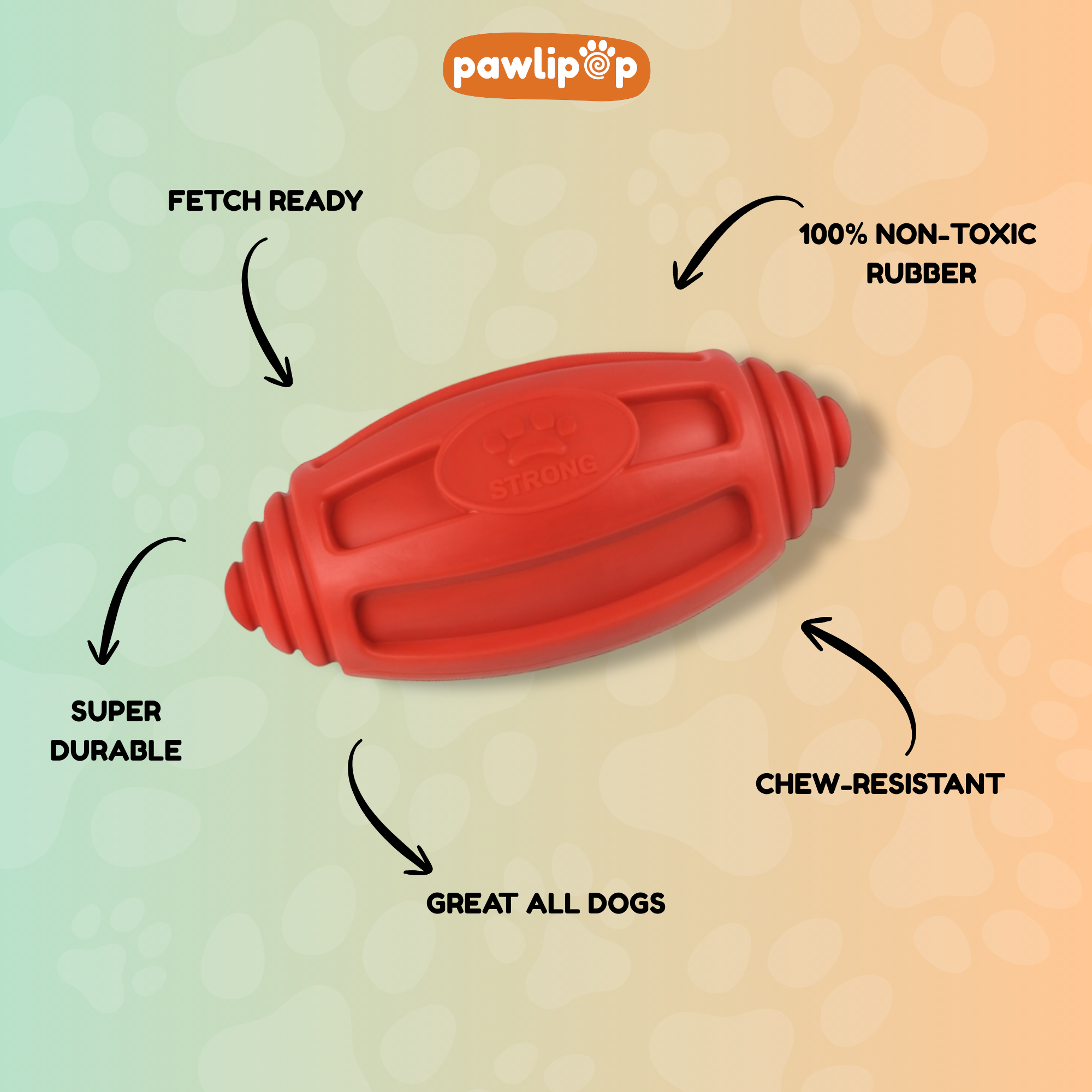 Pawlipop Tough Rubber Football Dog Toy - features