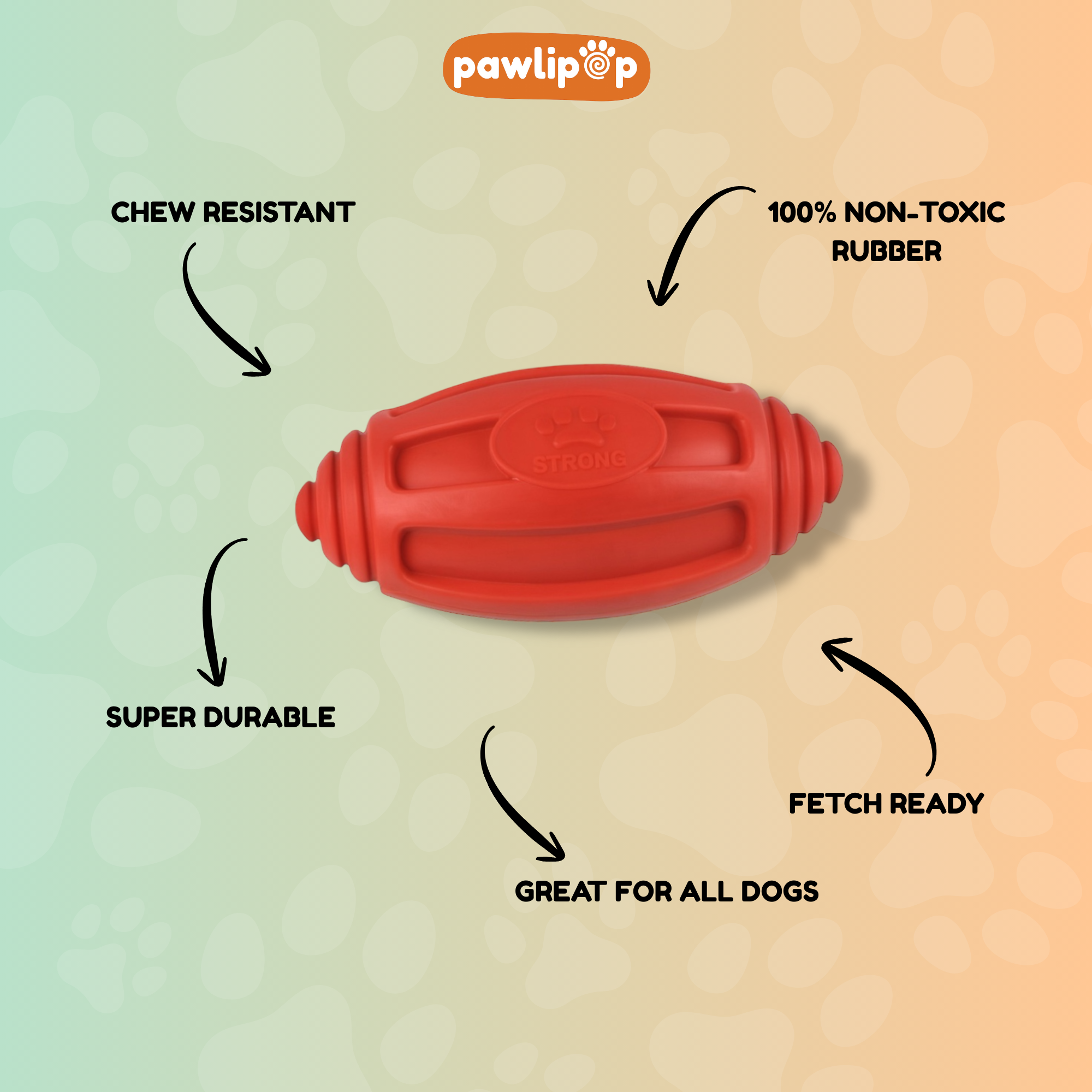 Pawlipop Tough Rubber Football Dog Toy features