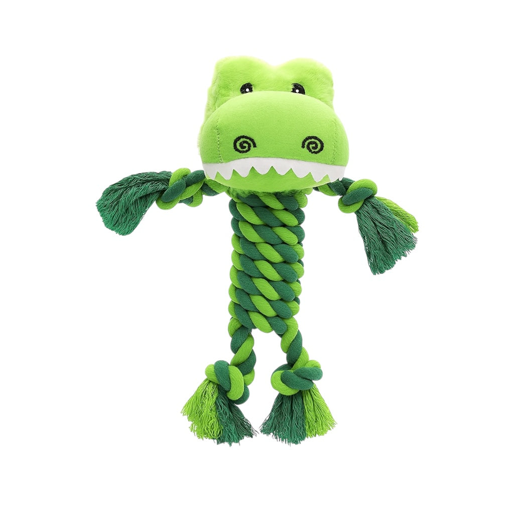 Pawlipop dog toy interactive green crocodile-shaped, plushie and rope