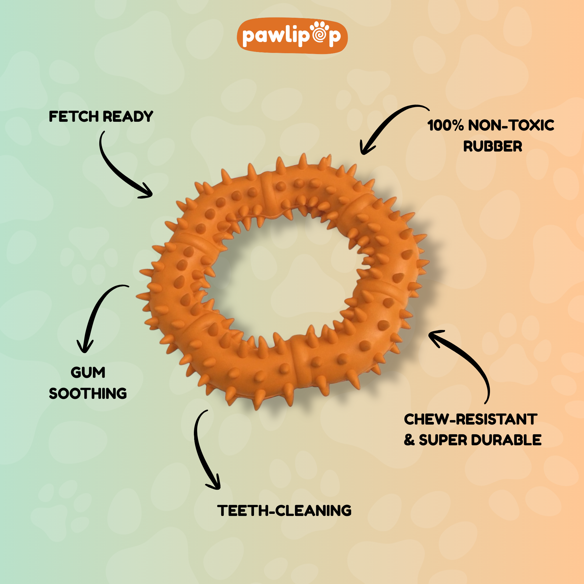 Pawlipop rubber Ring Dog Chew Toy with spiky texture features