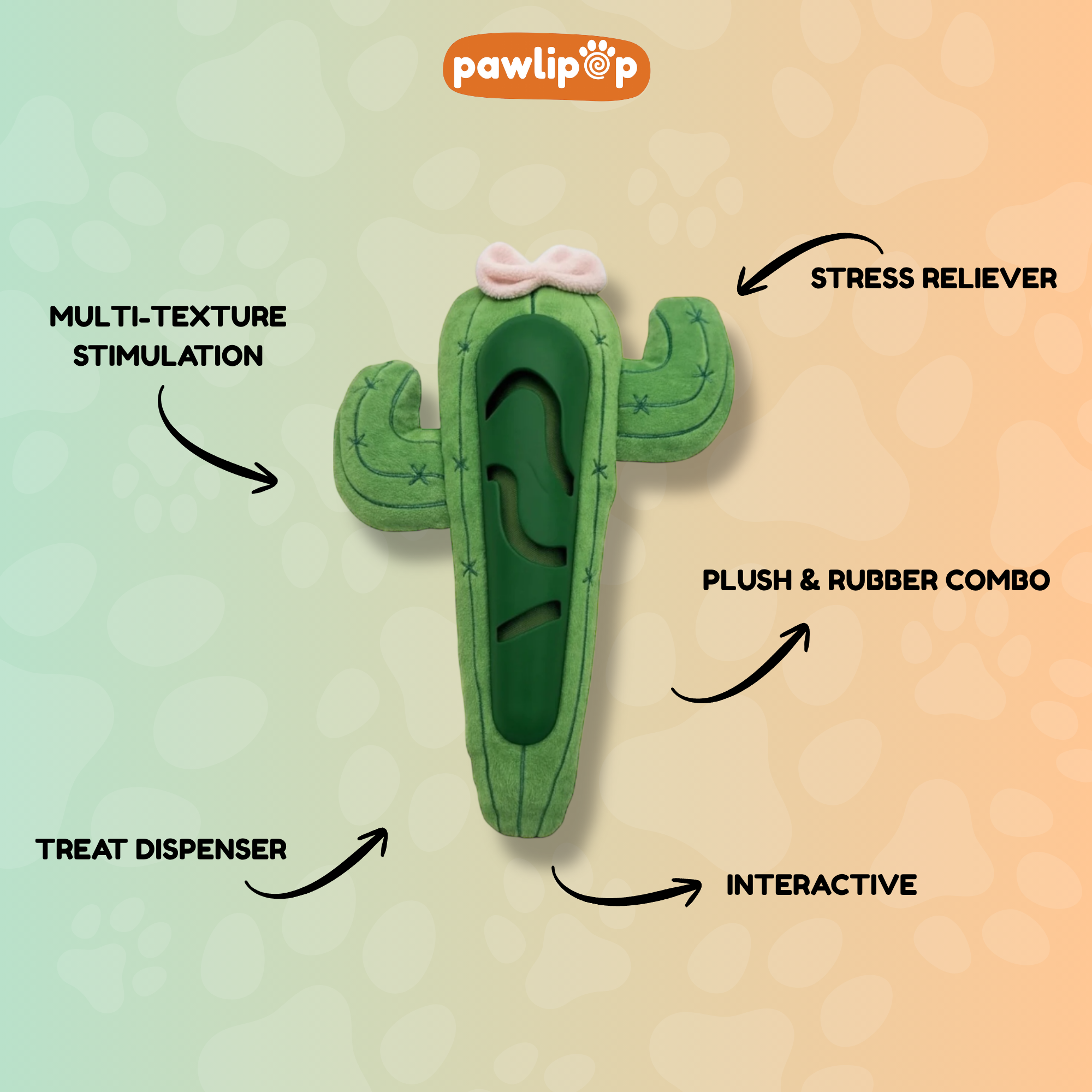 Prickly the Cactus dog toy features.