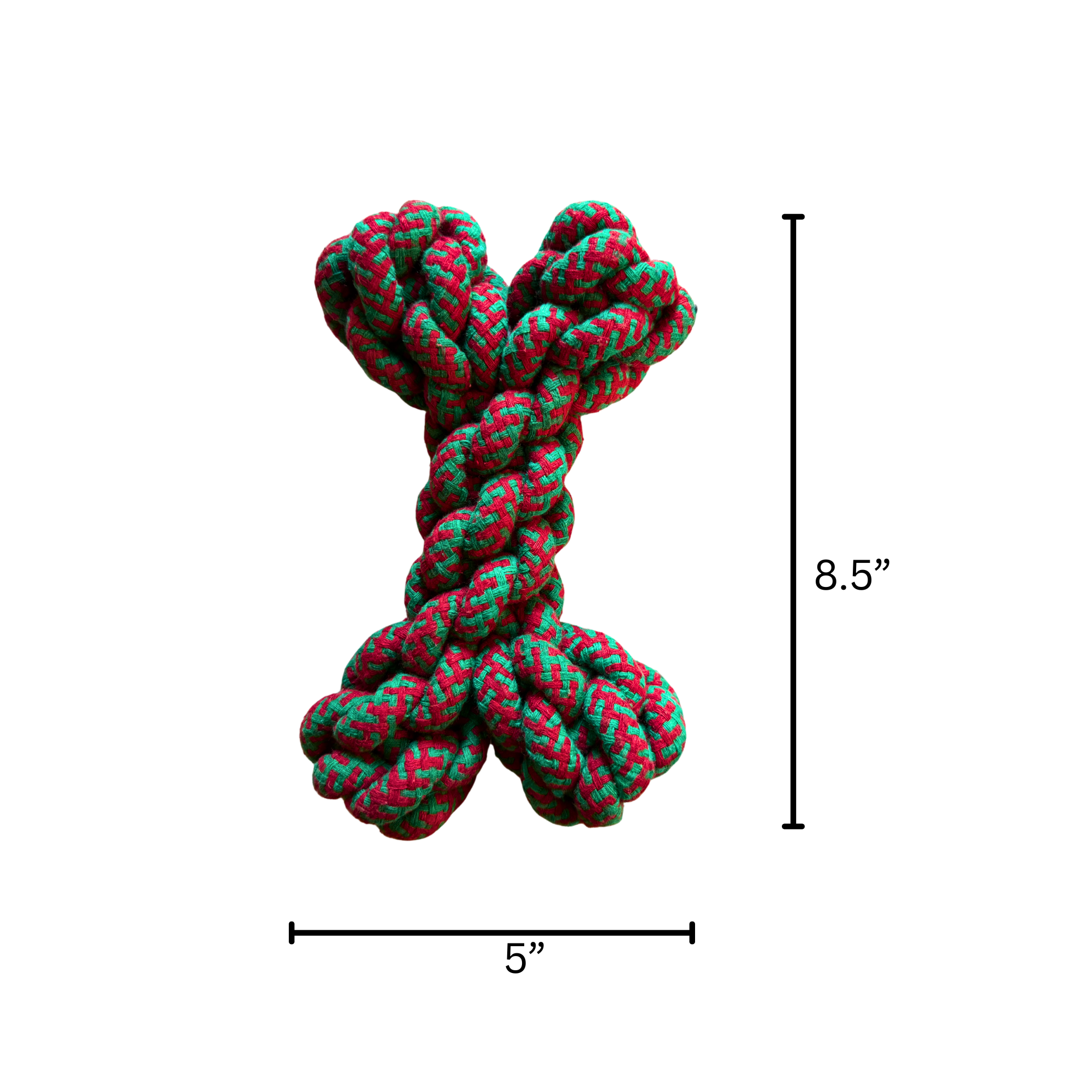 Red and green braided rope measures