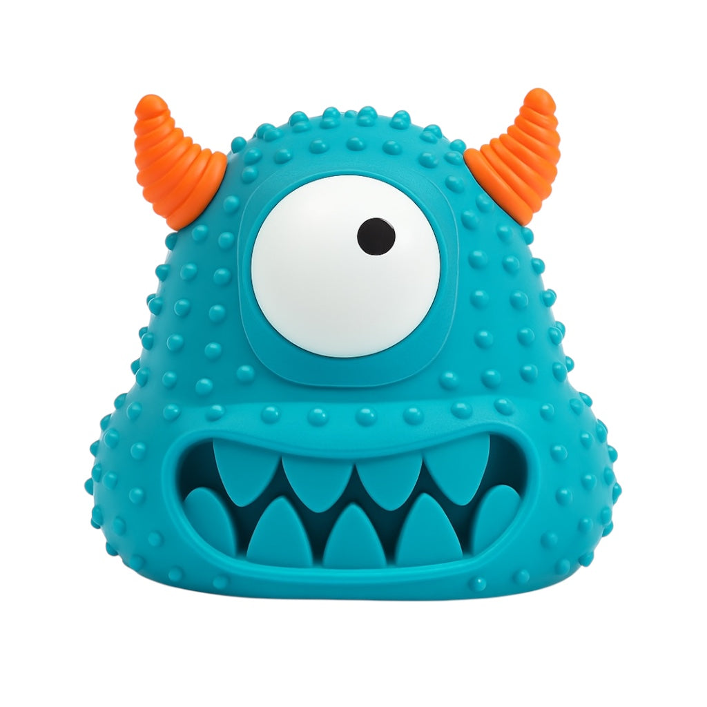 Treat-dispensing, interactive blue monster pawlipop dog toy

