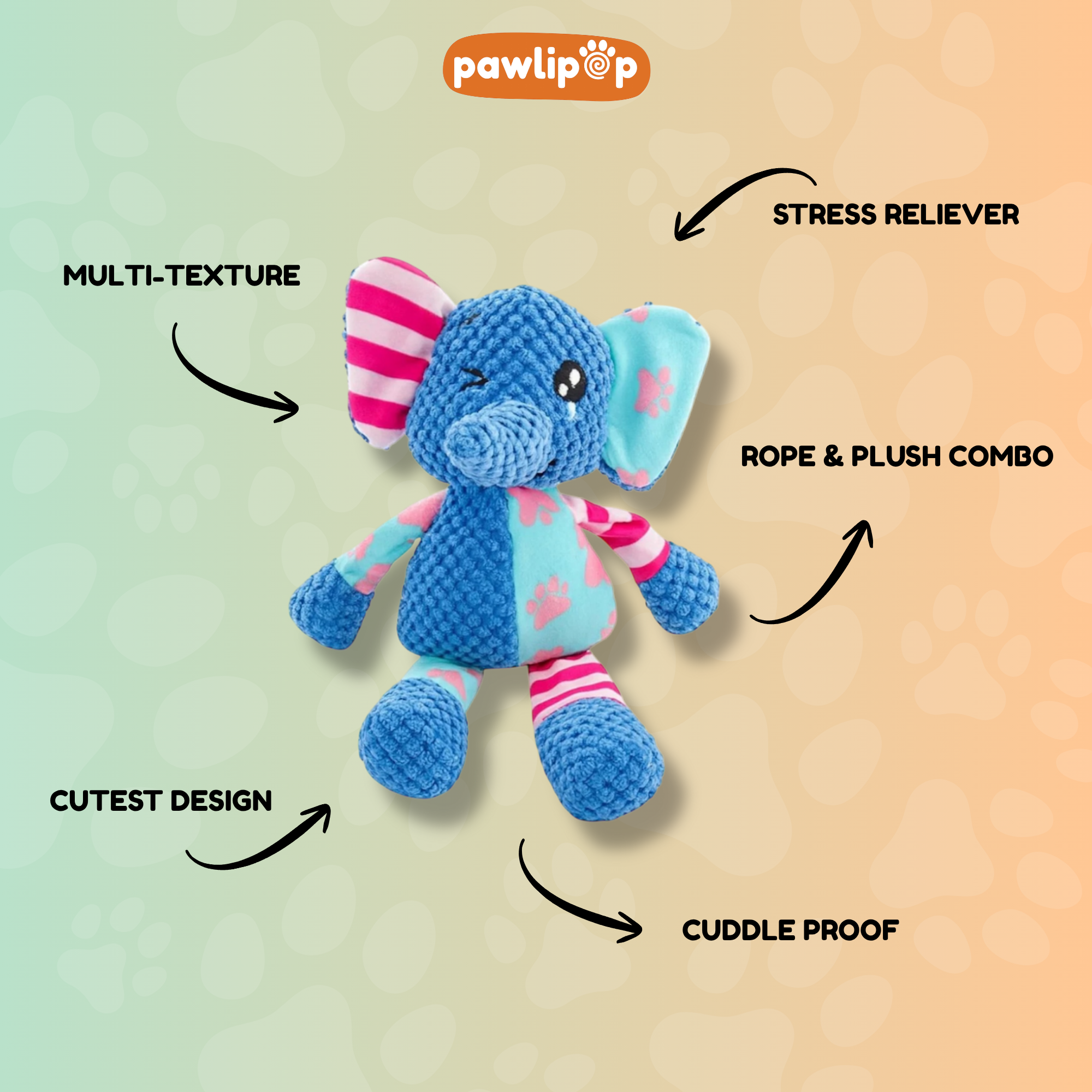 Winky The Elephant Plushie Dog Toy features