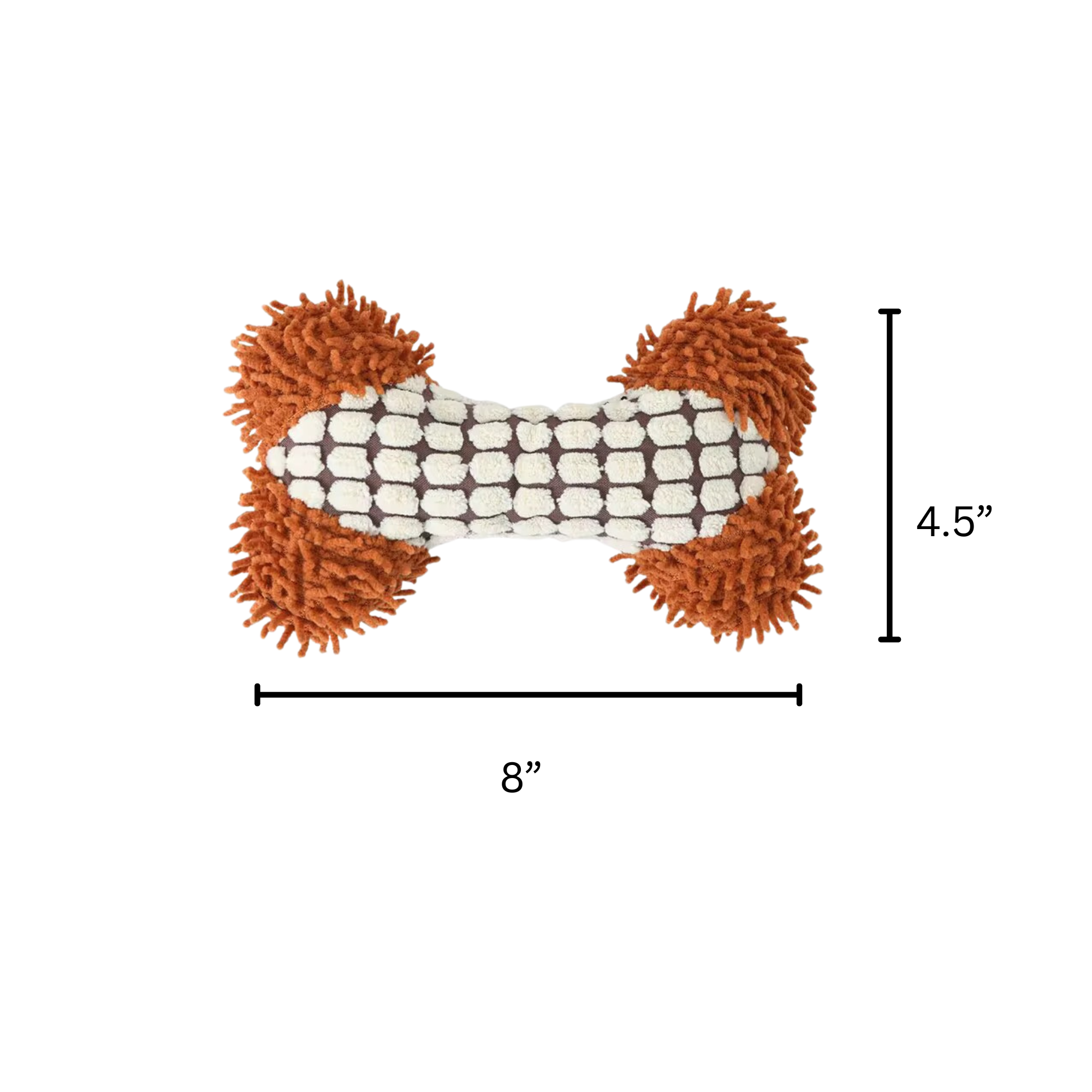 Dog toy shaped like a bone with brown textured ends on a white background