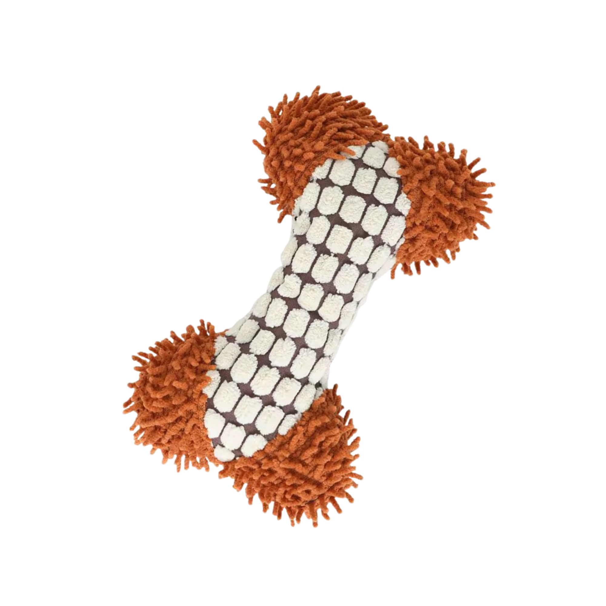 Dog toy with brown pom-poms on a white background